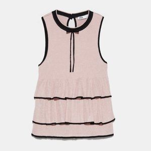 NWT Zara Pink and Black Ruffled Sleeveless Top